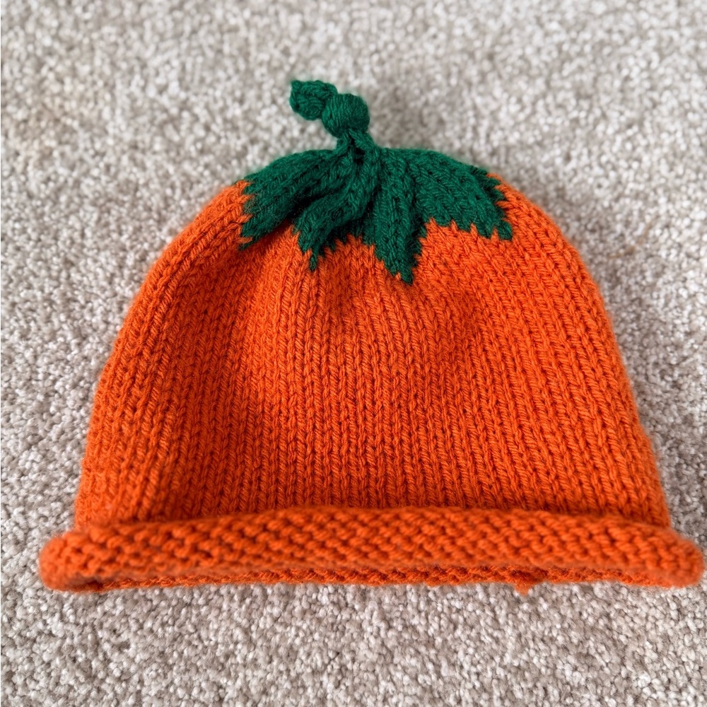 Handknit pumpkin kids beanie